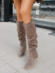 Side Zipper Suede Knee High Boots