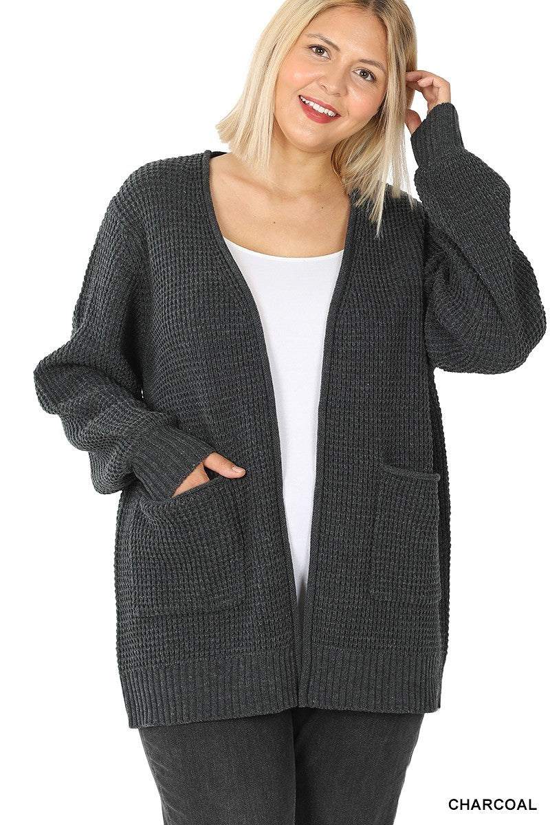 Plus Size Knit Cardigan with Front Pockets 1X-3X