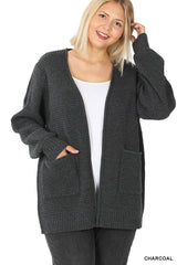 Plus Size Knit Cardigan with Front Pockets 1X-3X