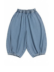 Elastic Waist Wide Leg Cropped Denim Jeans