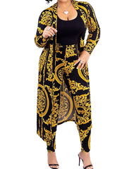 Two Piece Print Long Sleeve Cardigan & Long Pants