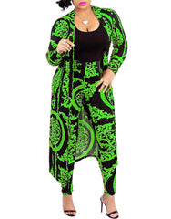 Two Piece Print Long Sleeve Cardigan & Long Pants