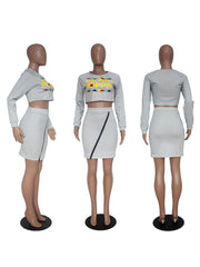 2 Pieces Black Pop Print Sweatshirt Top Mini Skirt Set