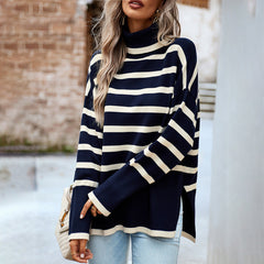 Long Sleeve Striped Turtleneck Sweater