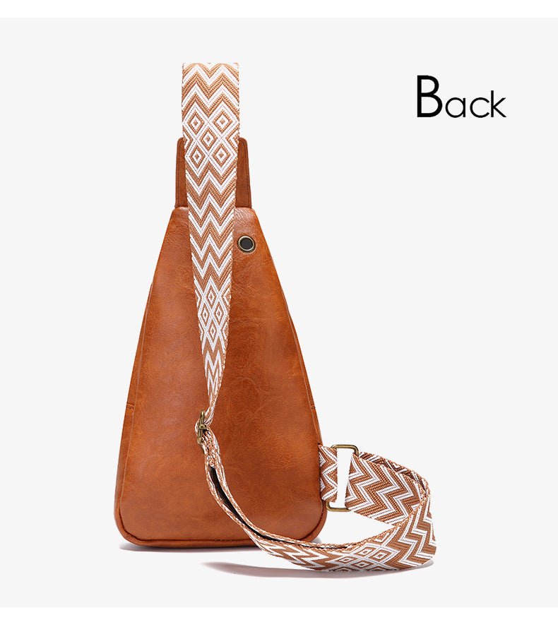 Solid Colour Crossbody Bag with Printed Strap