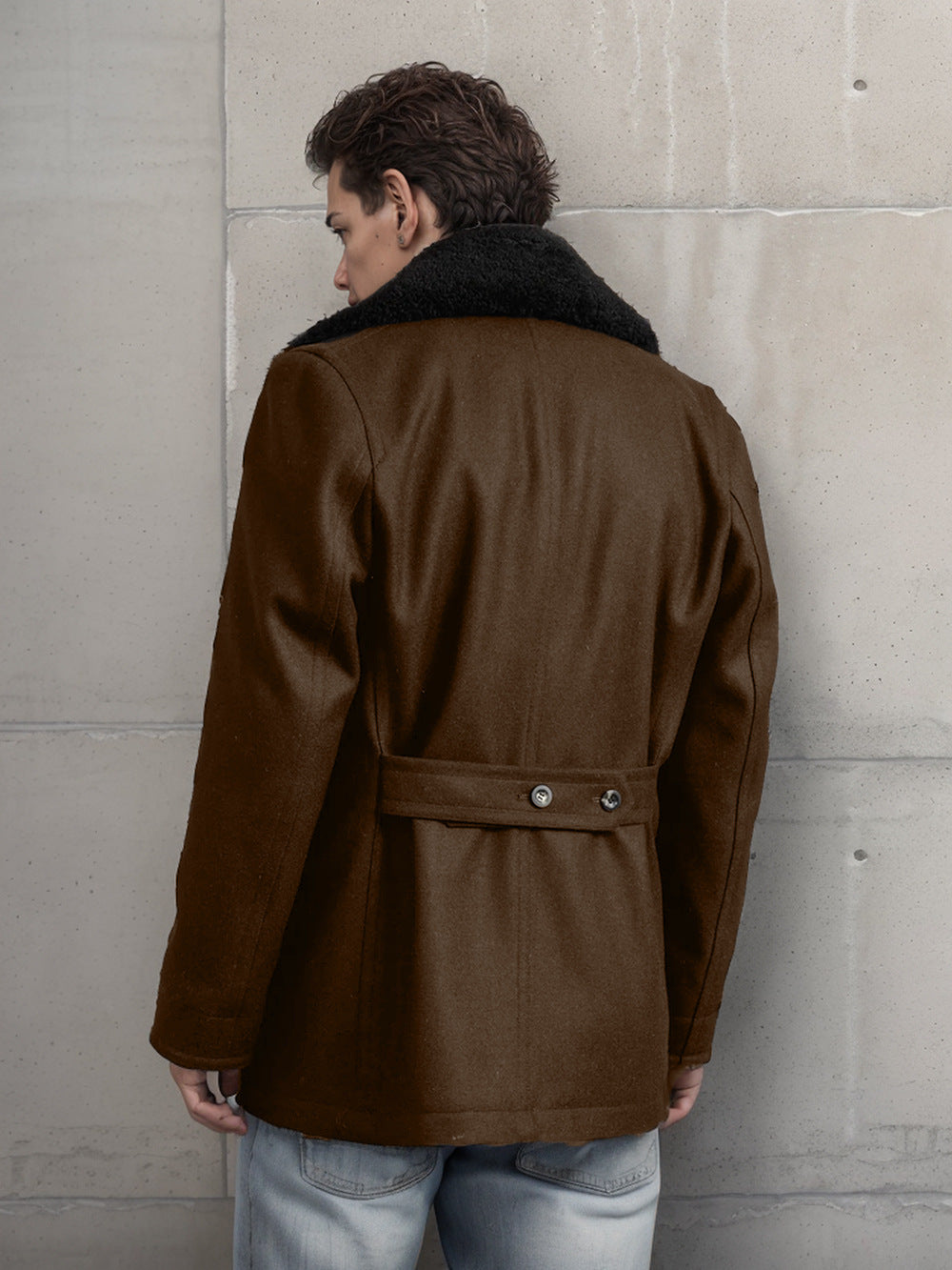 Men's Double Breasted Wool Coat with Pockets