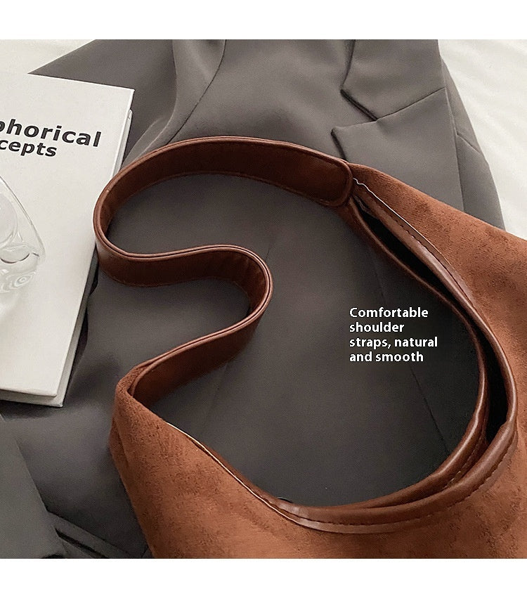 Solid Colour Suede Shoulder Bag