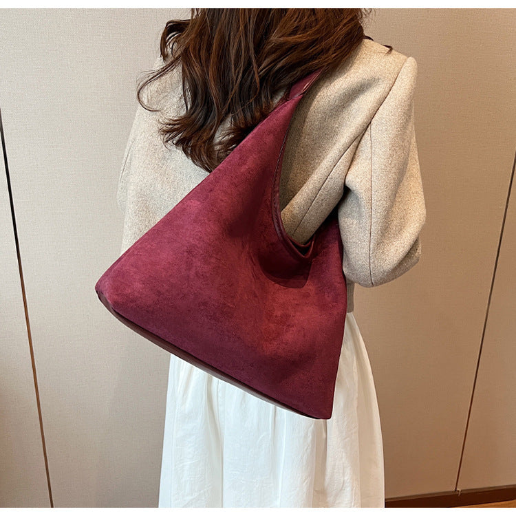 Solid Colour Suede Shoulder Bag