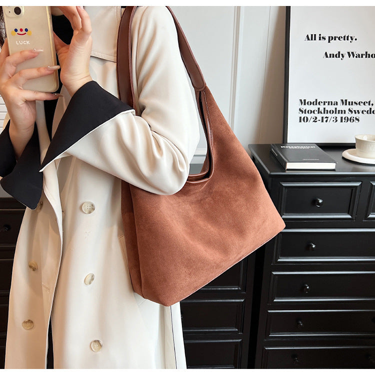 Solid Colour Suede Shoulder Bag