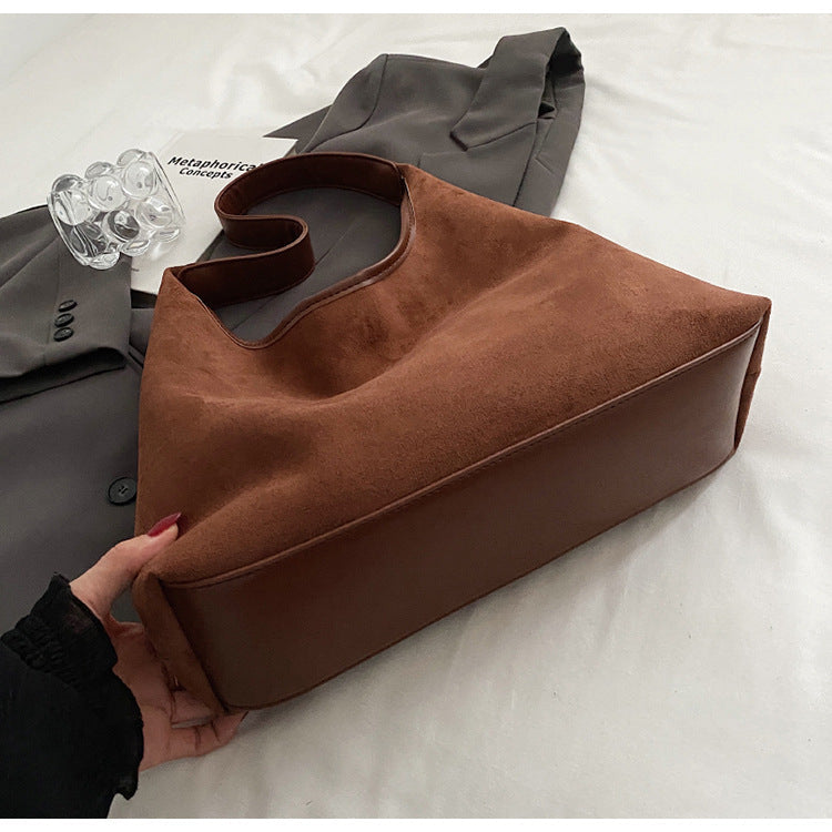 Solid Colour Suede Shoulder Bag