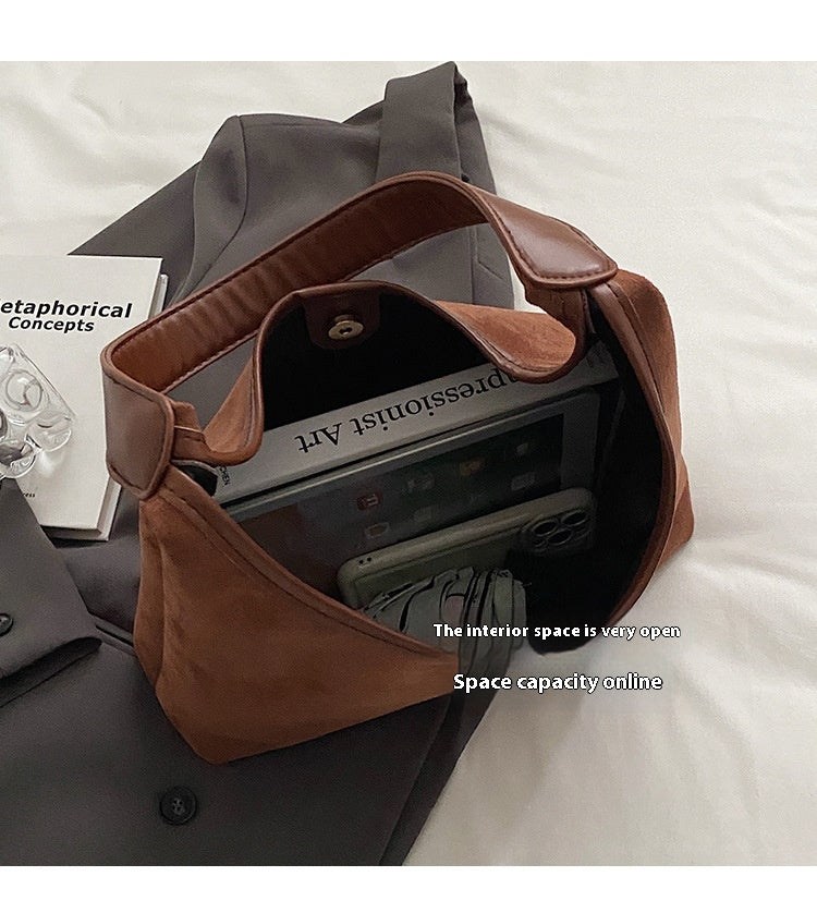 Solid Colour Suede Shoulder Bag