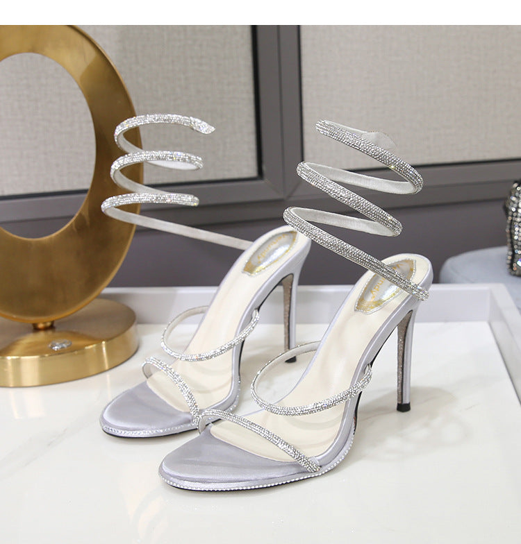 Rhinestone Ankle-Wrap Stilettos