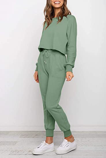 Long Sleeve Cropped Sweatshirt with Sweatpants Sports Set