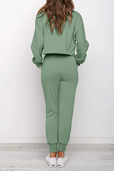 Long Sleeve Cropped Sweatshirt with Sweatpants Sports Set