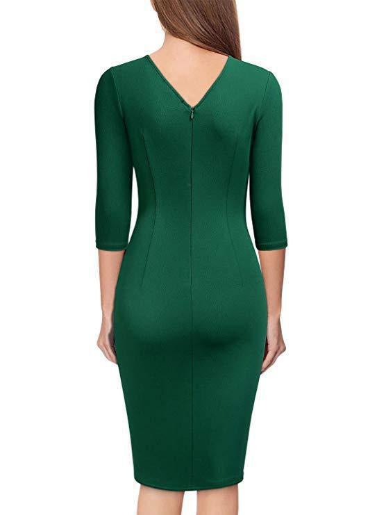 Formelles Midi-Wickelkleid mit 3/4-Ärmeln, V-Ausschnitt und Gürtel