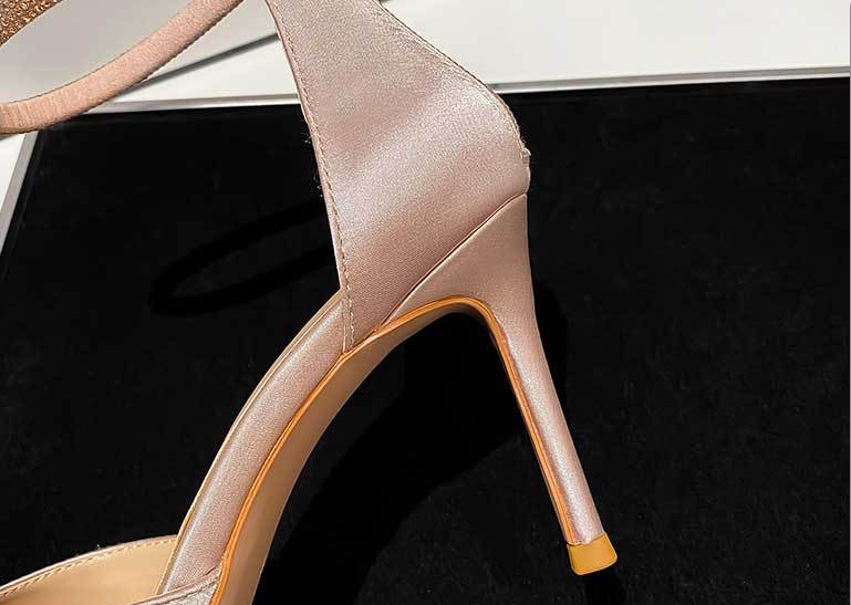 Satin Stilettos with Pointed Toe and Ankle Strap