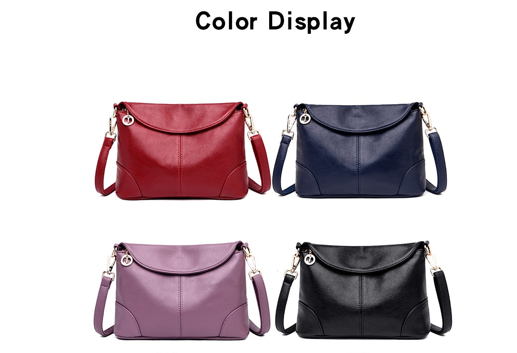 Leather Solid Colour Shoulder Bag with Zipper