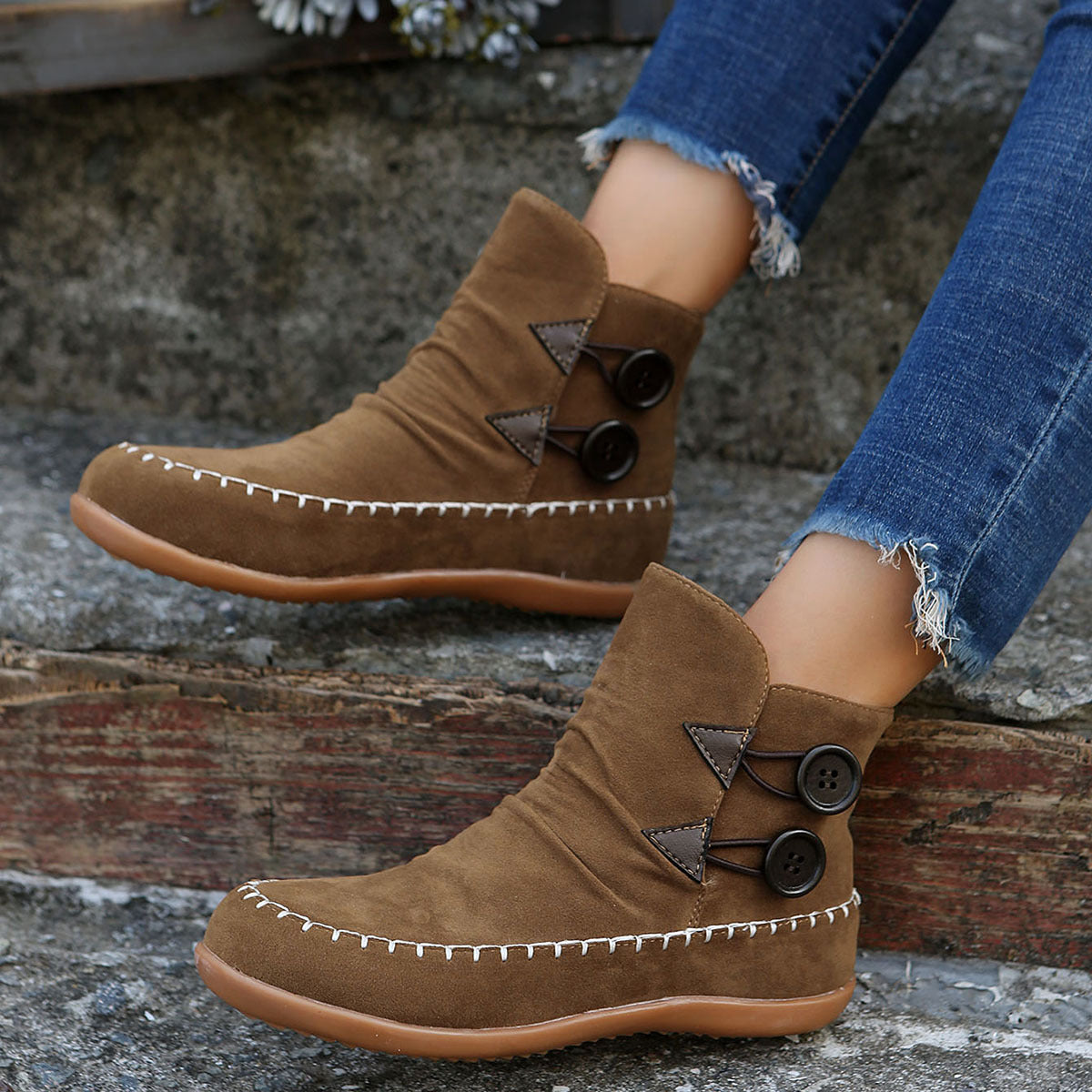 Flat Sole Moccasin-Style Slip On Ankle Boots