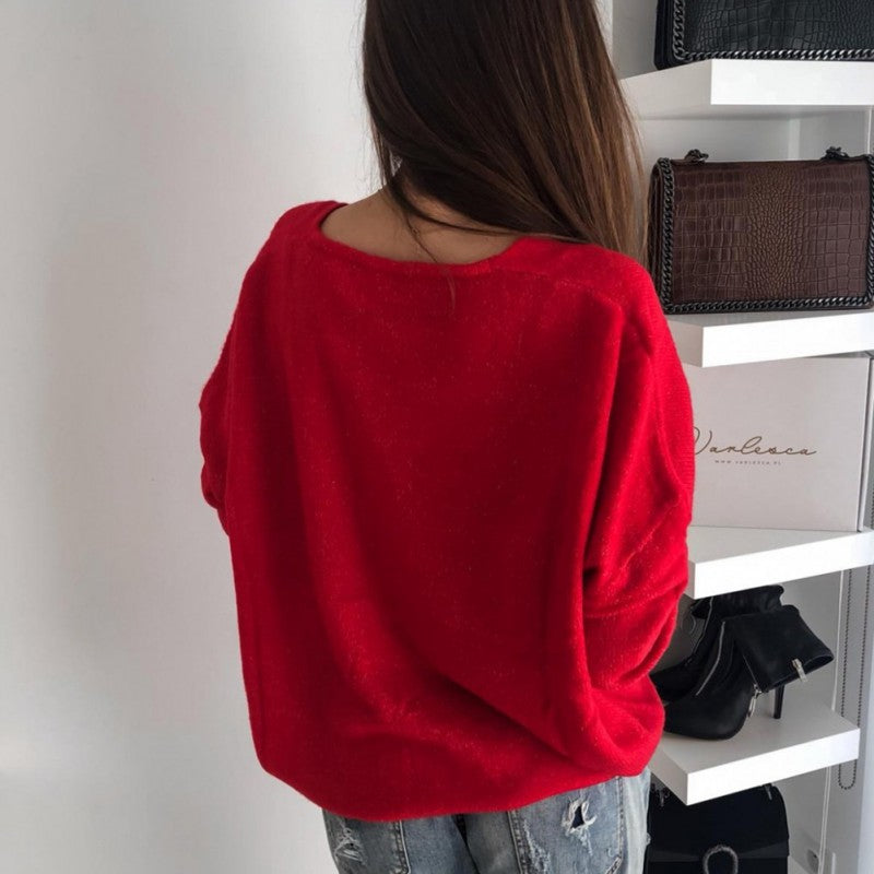 V-Neck Soft Knit Long Sleeve Sweater