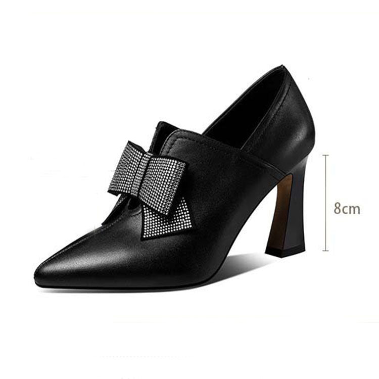 Elegant High Heel Shoes with Rhinestone Bow and Pointed Toe