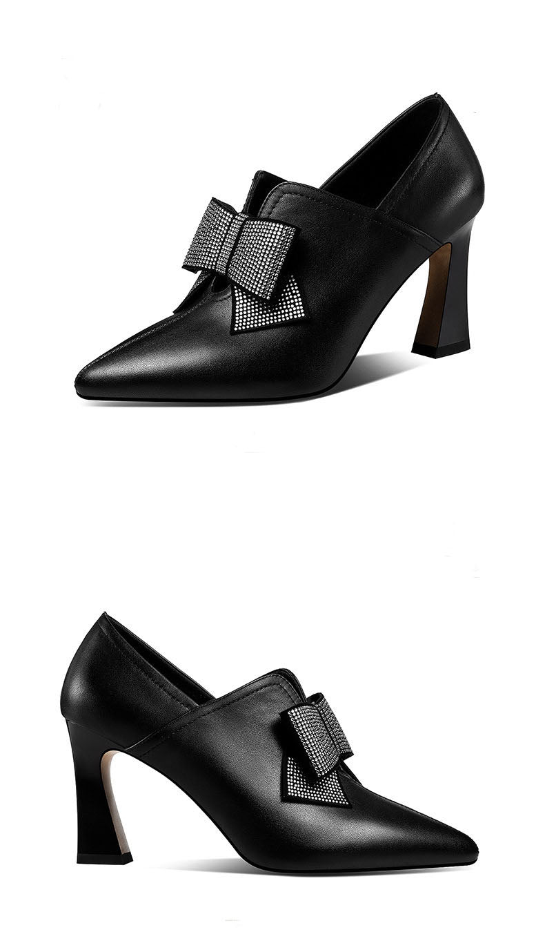 Elegant High Heel Shoes with Rhinestone Bow and Pointed Toe