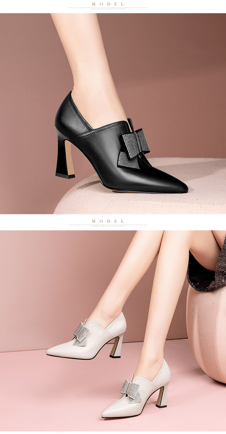 Elegant High Heel Shoes with Rhinestone Bow and Pointed Toe