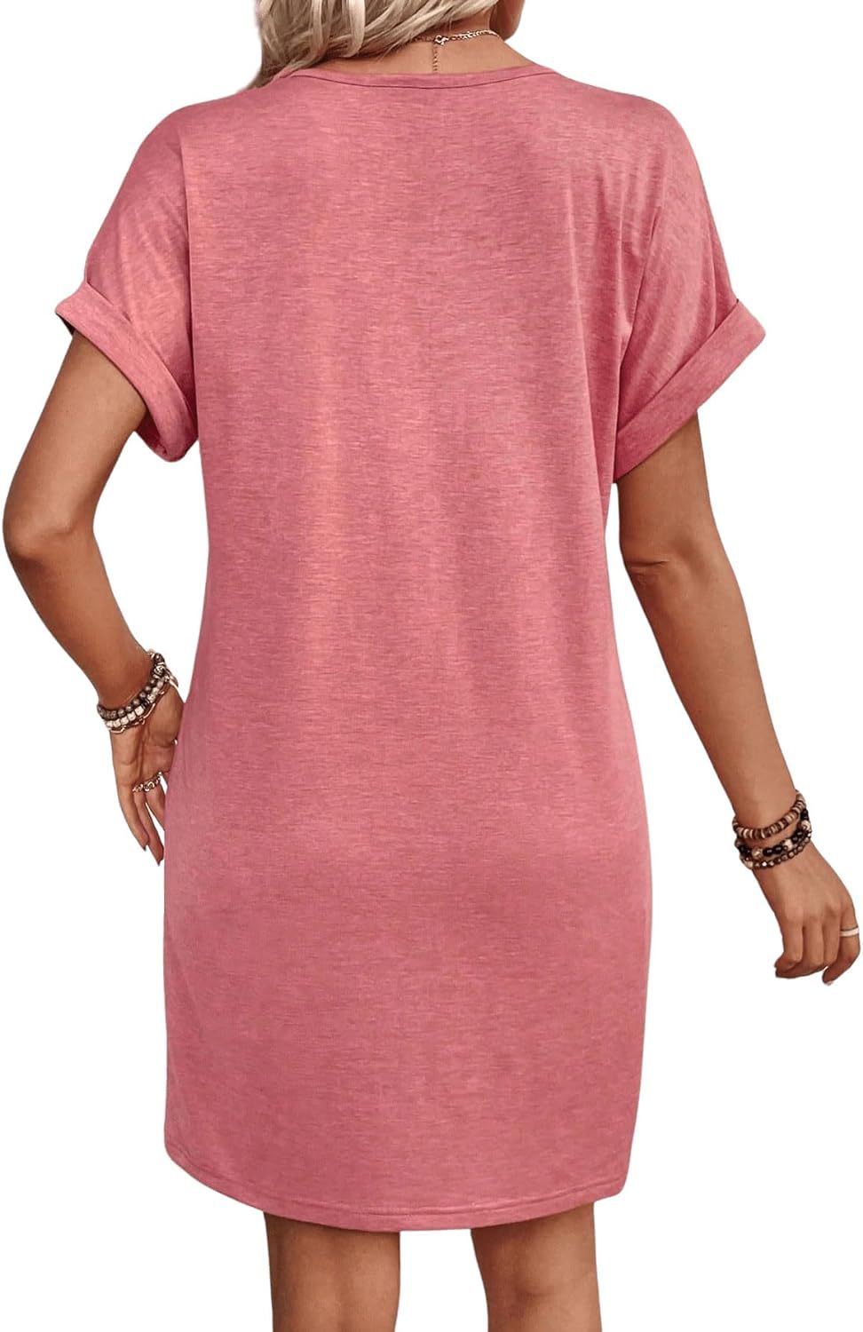 Robe chemise unie à manches courtes et col en V