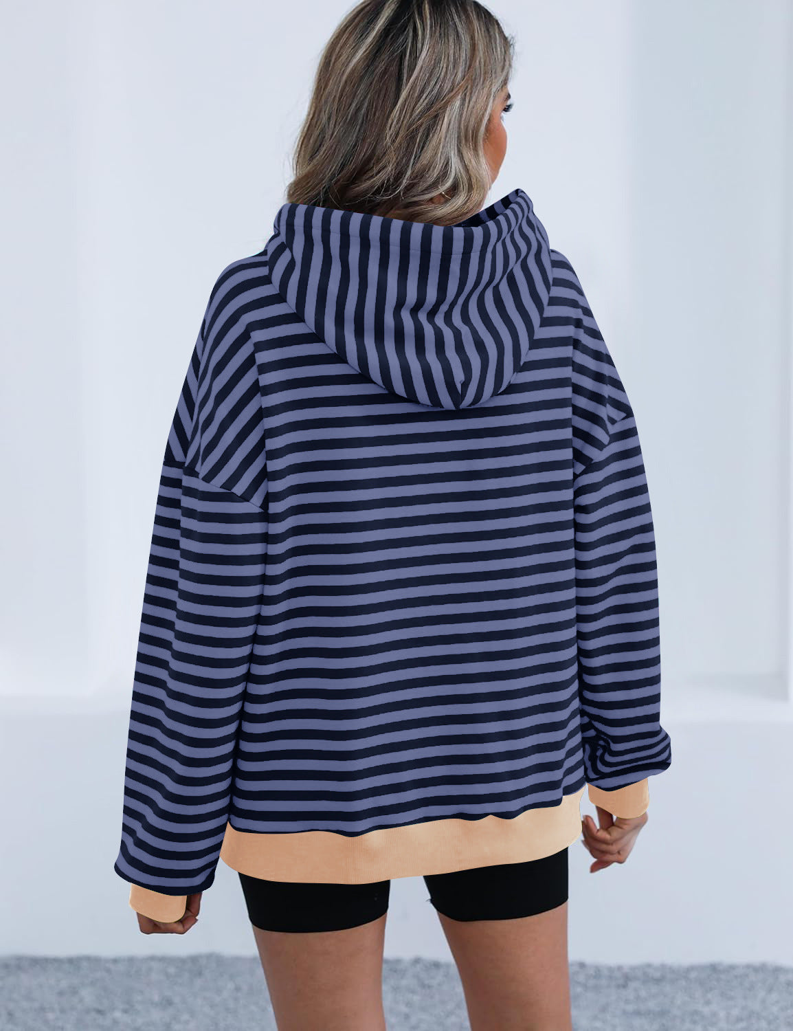 Long Sleeve Striped Hoodie with Kangaroo Pocket