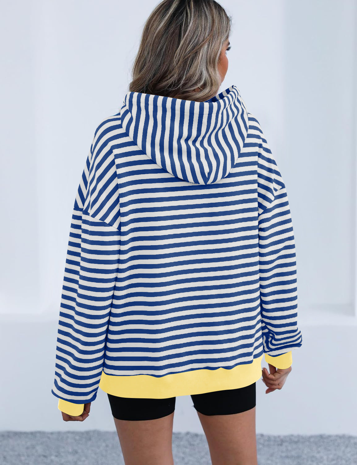 Long Sleeve Striped Hoodie with Kangaroo Pocket
