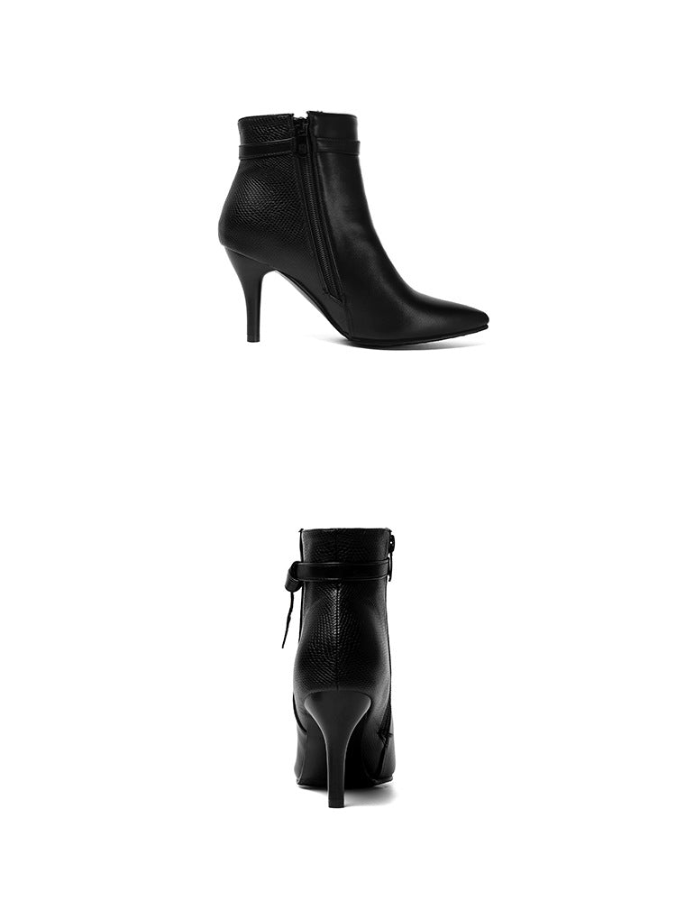 Pointed Toe Stiletto Boots with Snake Skin Pattern
