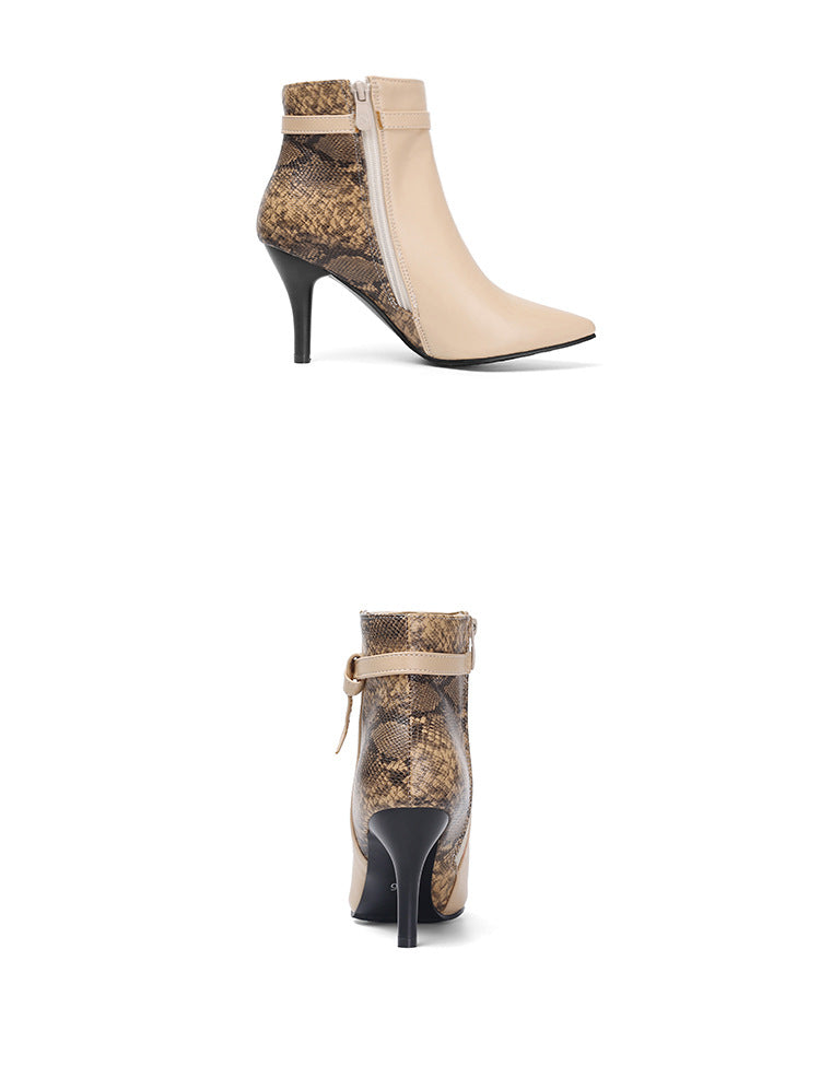 Pointed Toe Stiletto Boots with Snake Skin Pattern