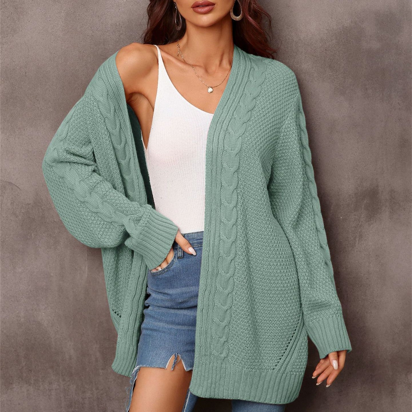 Mid-Length Long Sleeve Knit Cardigan