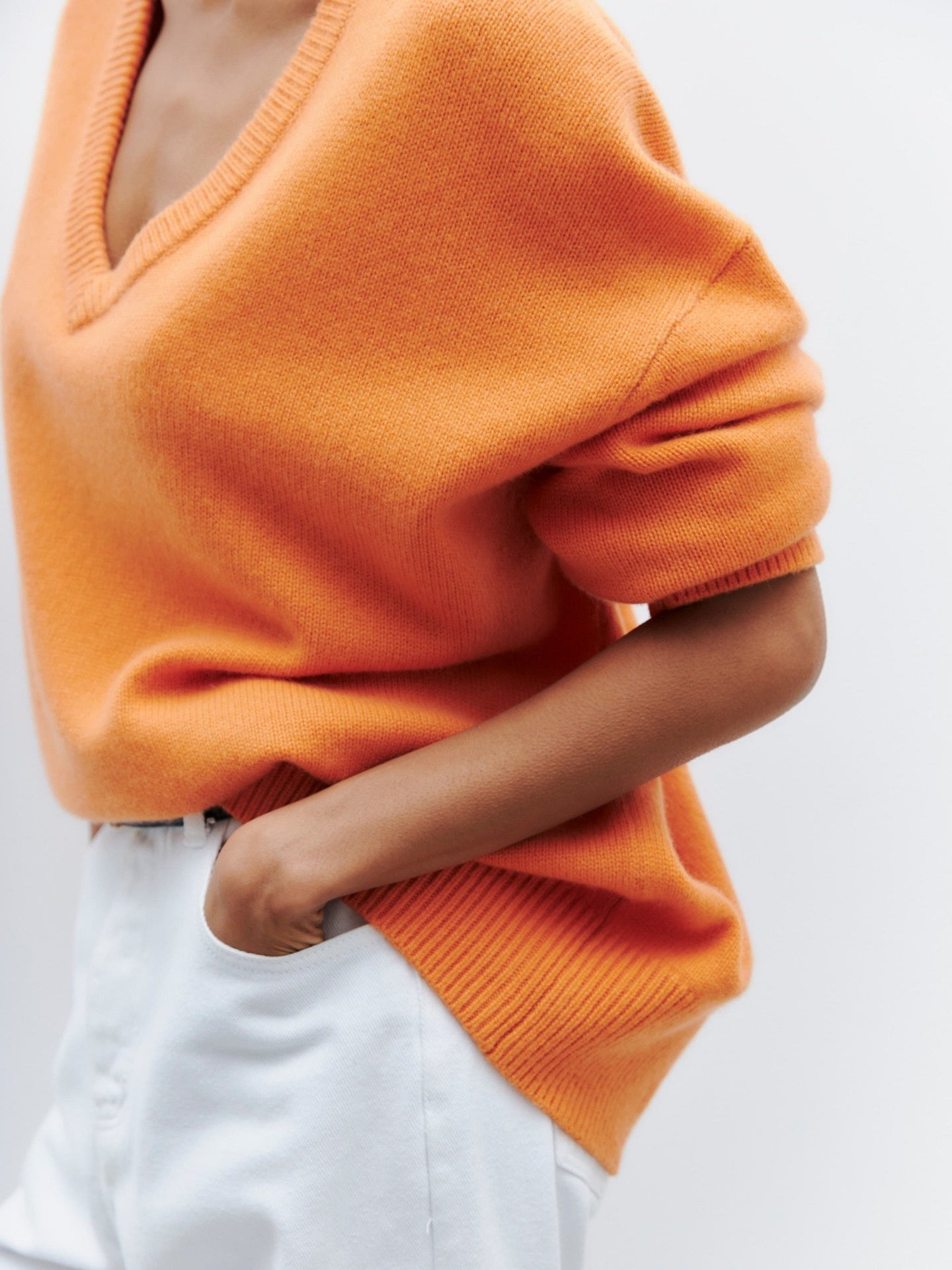 Solid Colour V-Neck Long Sleeve Sweater