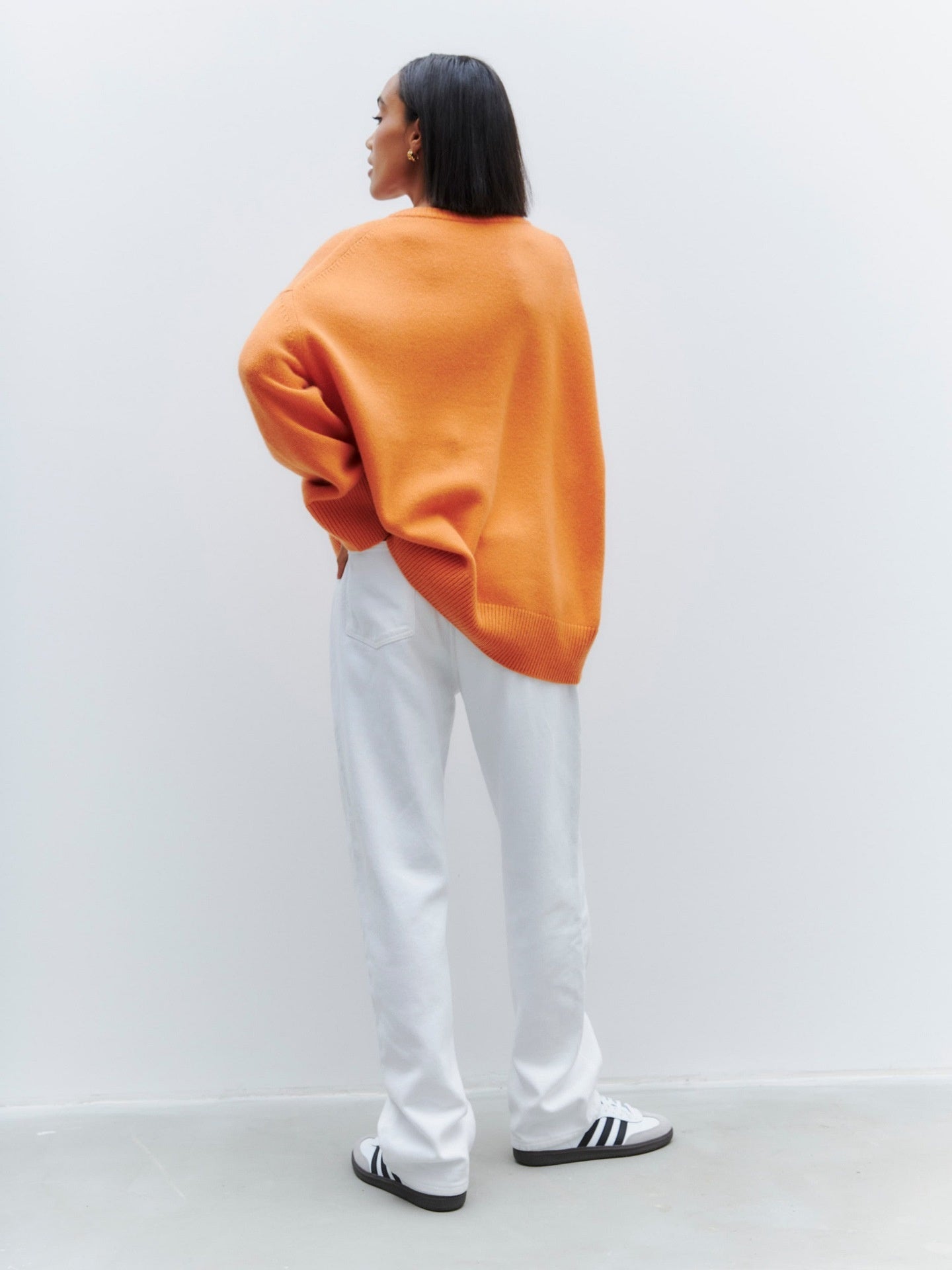 Solid Colour V-Neck Long Sleeve Sweater