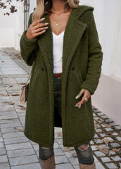 Manteau à capuche en peluche jusqu'aux genoux avec poches