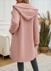 Manteau à capuche en peluche jusqu'aux genoux avec poches