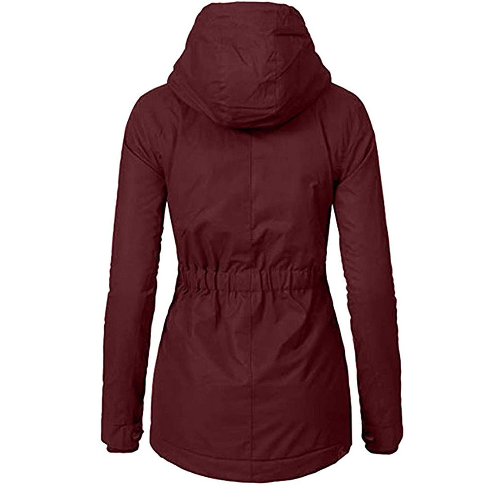 Solid Color Fleece-Lined Hooded Jacket