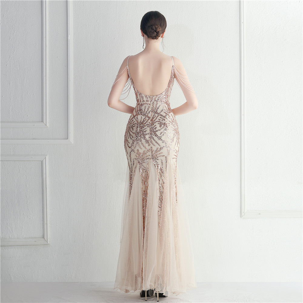 Elegant High Waist Evening Gown with Spaghetti Straps