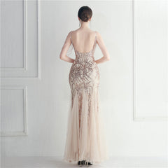 Elegant High Waist Evening Gown with Spaghetti Straps