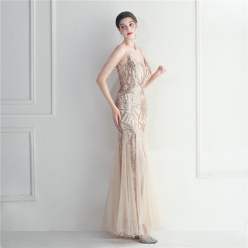 Elegant High Waist Evening Gown with Spaghetti Straps