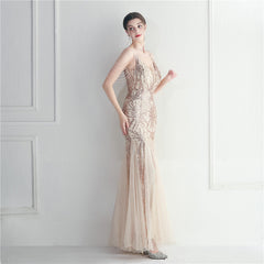 Elegant High Waist Evening Gown with Spaghetti Straps