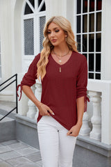 Button V-Neck Solid Colour Half Sleeve Shirt