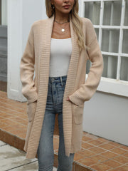 Solid Colour Mid-Thigh Knit Cardigan with Pockets