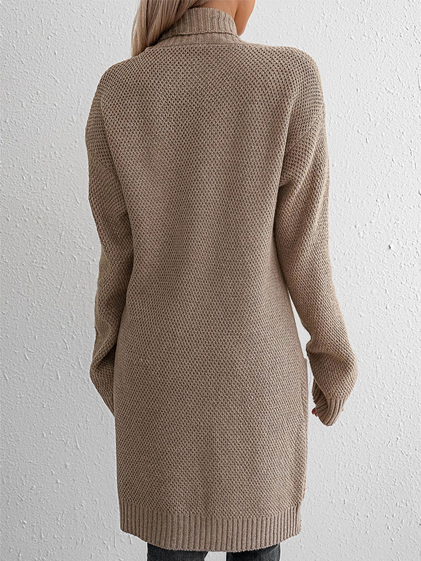 Solid Colour Mid-Thigh Knit Cardigan with Pockets