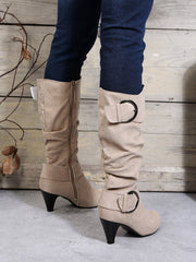 High Heel Belt Buckle Mid-Calf Boots