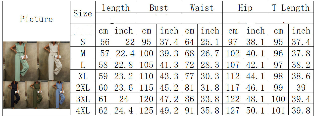 Solid Color Sleeveless V-Neck Top with Wide-Leg Pants Set