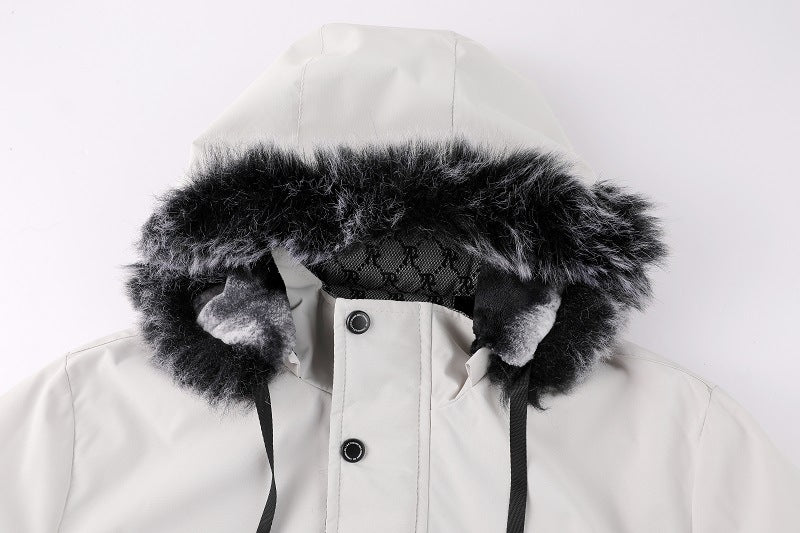 Herrenjacke mit abnehmbarer, pelzgefütterter Kapuze