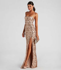 Sleeveless Floor-Length Sequinned Evening Dress