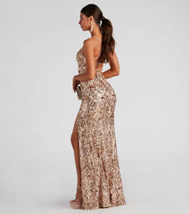 Sleeveless Floor-Length Sequinned Evening Dress