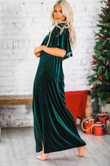 Elegant Short Sleeve Velvet Evening Dress